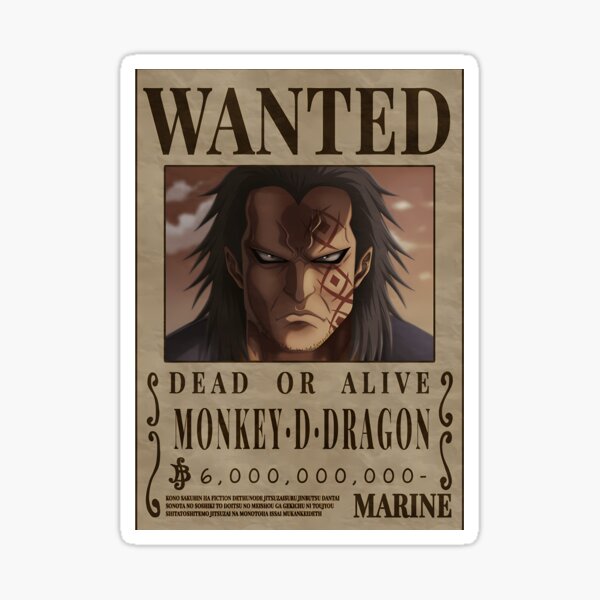 Monkey D Dragon Wanted Poster One Piece Sticker for Sale by One