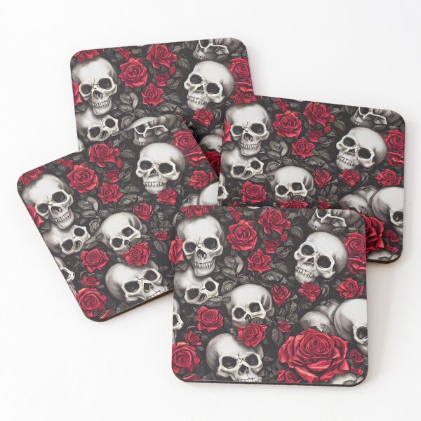Item preview, Hyper Realistic Skulls and Roses Halloween Pattern designed and sold by Quirky Gaps.
