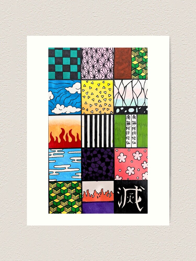 Demon Slayer Pattern Squares Art Print for Sale by