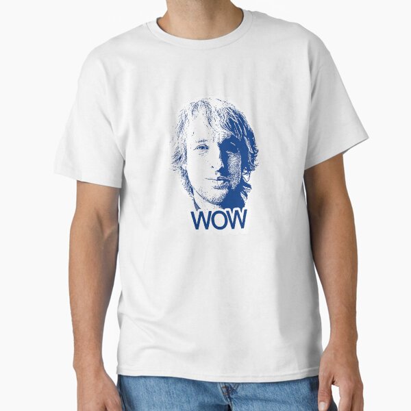 Vista previa del artículo con la obra «Owen Wilson "Wow" - Azul sobre blanco», diseñado y vendido por iWumbo.