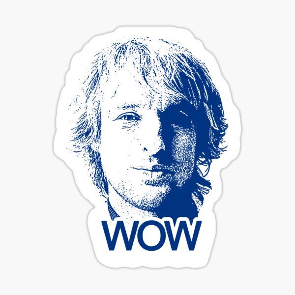 Vista previa del artículo con la obra «Owen Wilson "Wow" - Azul sobre blanco», diseñado y vendido por iWumbo.