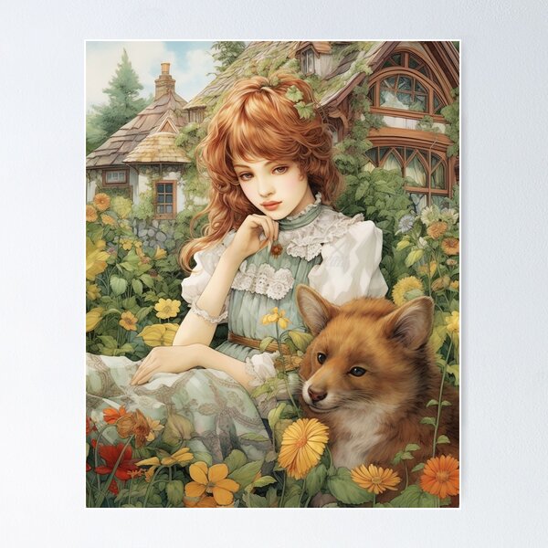 Item preview, Beautiful Country Women with Red Fox designed and sold by shadowalice.