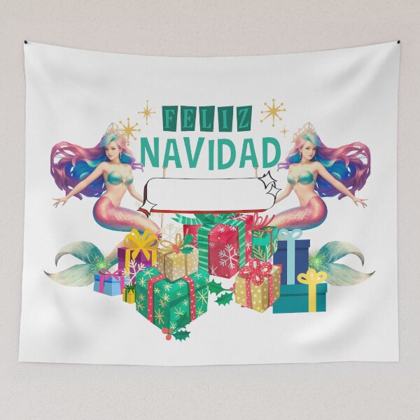 Item preview, Sirenas Merfolk White Mermaid Feliz Navidad designed and sold by SirenasWorld.