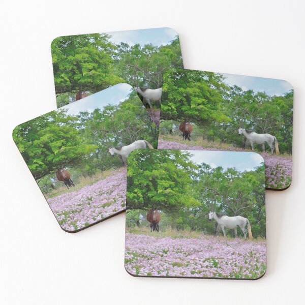Item preview,  HORSES IN A FIELD OF PINK FLOWERS designed and sold by Barbara Jean Photo Art And Design.