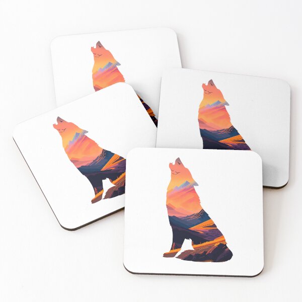 Item preview, Howling wolf, silhouette of howling wolf with a nice mountain landscape designed and sold by landscapeworlds.