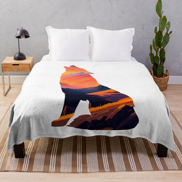 Item preview, Howling wolf, silhouette of howling wolf with a nice mountain landscape designed and sold by landscapeworlds.
