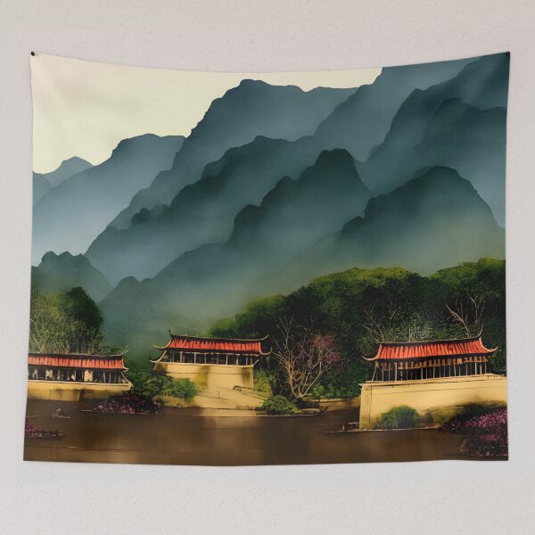 Item preview, Blue Mountain Village Forest Park  - Chinese Painting designed and sold by joejiing.