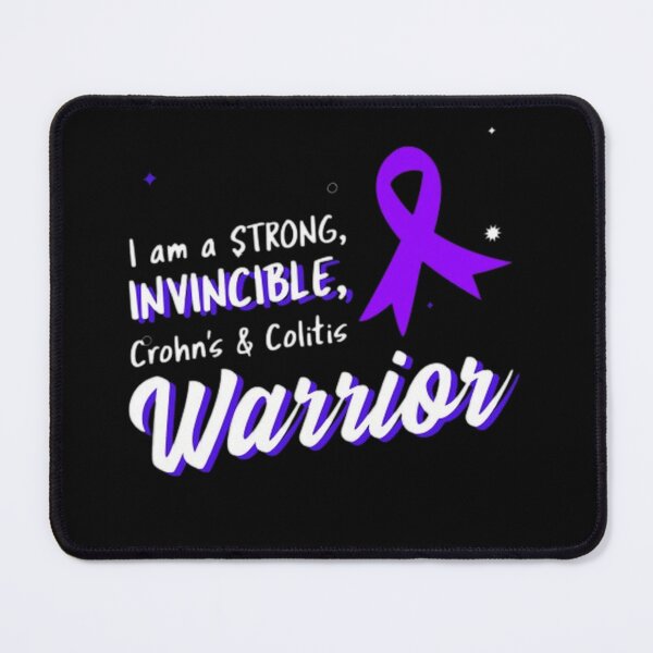 Item preview, I am a strong, invincible Crohns and Colitis warrior! purple ribbon designed and sold by Rodayna Elnaggar.