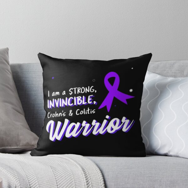 Item preview, I am a strong, invincible Crohns and Colitis warrior! purple ribbon  designed and sold by Rodayna Elnaggar.