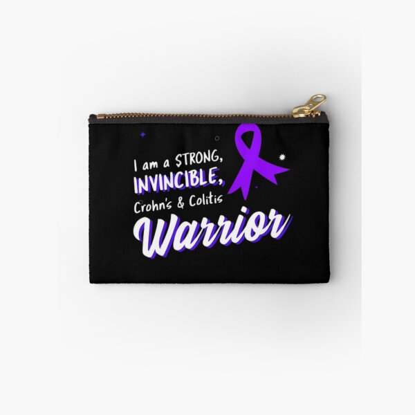 Item preview, I am a strong, invincible Crohns and Colitis warrior! purple ribbon  designed and sold by Rodayna Elnaggar.