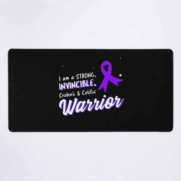 Item preview, I am a strong, invincible Crohns and Colitis warrior! purple ribbon  designed and sold by Rodayna Elnaggar.