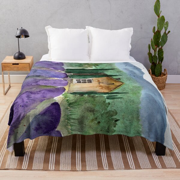 Item preview, Watercolor illustration of a Tuscan landscape of distant mountains and a purple lavender field  designed and sold by MaryWatercolor.