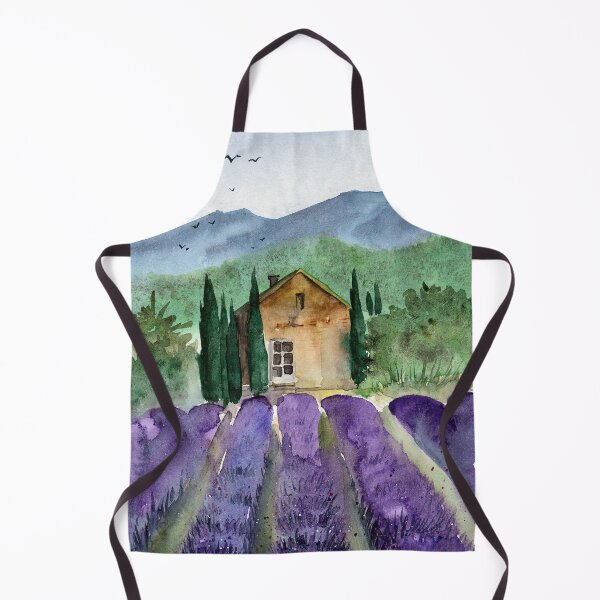 Item preview, Watercolor illustration of a Tuscan landscape of distant mountains and a purple lavender field designed and sold by MaryWatercolor.