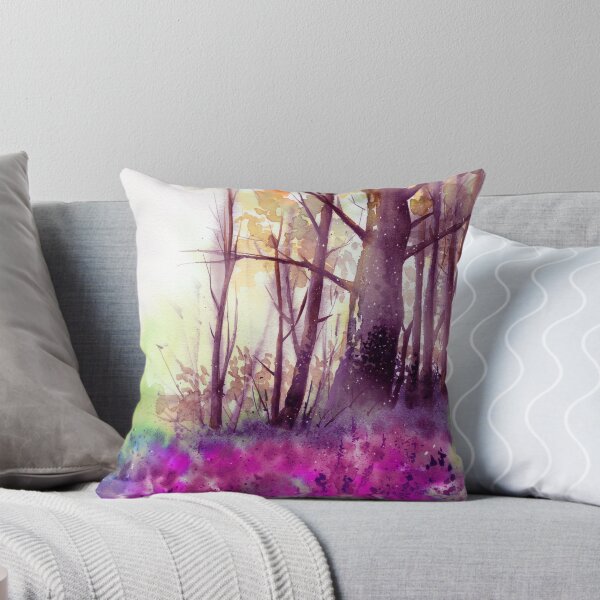 Item preview, Watercolor illustration of a green sunlit forest with tall trees and a meadow designed and sold by MaryWatercolor.