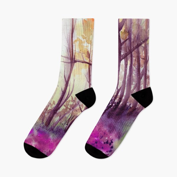 Item preview, Watercolor illustration of a green sunlit forest with tall trees and a meadow designed and sold by MaryWatercolor.