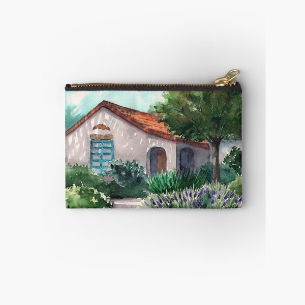Item preview, Watercolor illustration of a sunlit sicilian villa in the shade of trees designed and sold by MaryWatercolor.