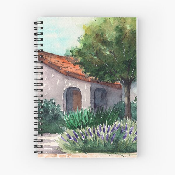 Item preview, Watercolor illustration of a sunlit sicilian villa in the shade of trees designed and sold by MaryWatercolor.