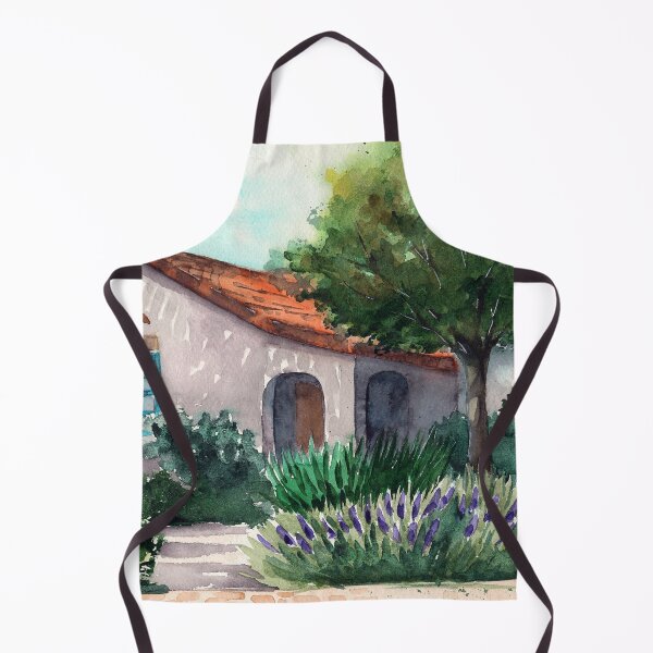Item preview, Watercolor illustration of a sunlit sicilian villa in the shade of trees designed and sold by MaryWatercolor.