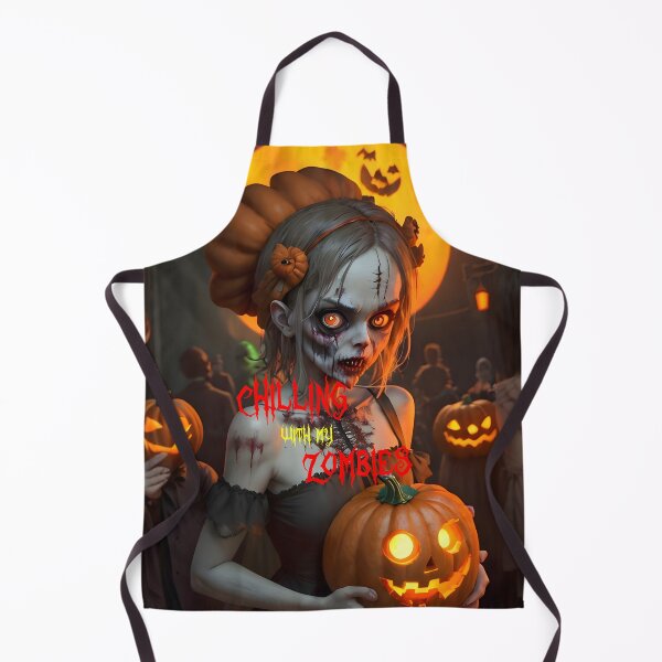 Item preview, Female Zombie holding Pumpkin, Chilling with my Zombies Meme designed and sold by ZanyPaintbrush.