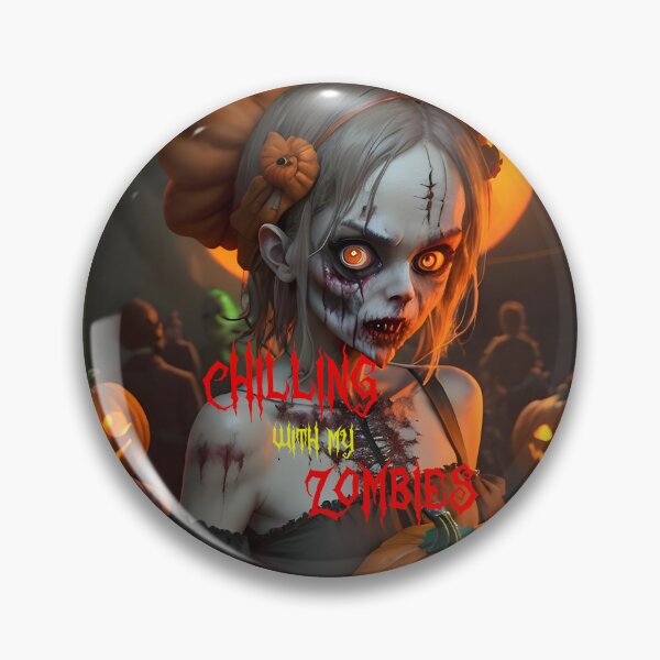 Item preview, Female Zombie holding Pumpkin, Chilling with my Zombies Meme designed and sold by ZanyPaintbrush.