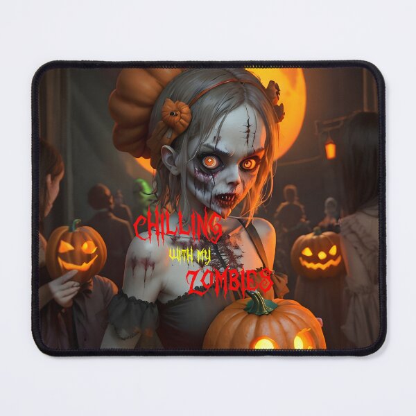 Item preview, Female Zombie holding Pumpkin, Chilling with my Zombies Meme designed and sold by ZanyPaintbrush.