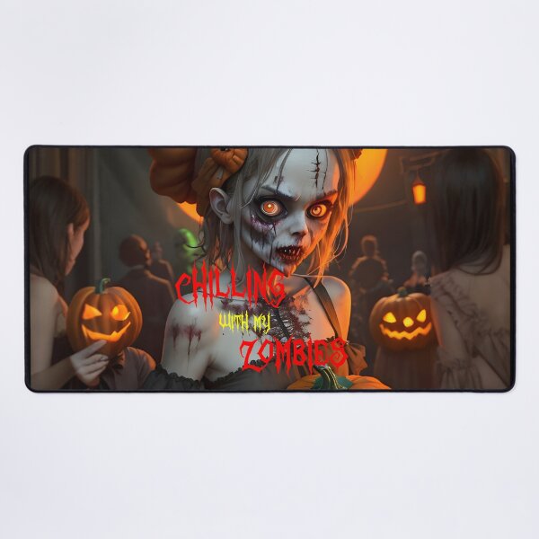 Item preview, Female Zombie holding Pumpkin, Chilling with my Zombies Meme designed and sold by ZanyPaintbrush.