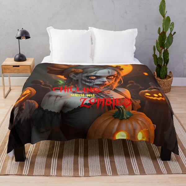 Item preview, Female Zombie holding Pumpkin, Chilling with my Zombies Meme designed and sold by ZanyPaintbrush.