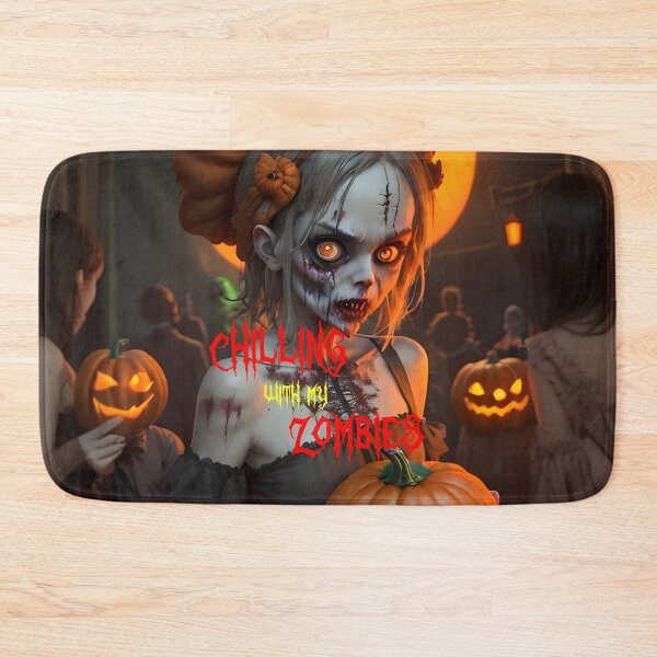 Item preview, Female Zombie holding Pumpkin, Chilling with my Zombies Meme designed and sold by ZanyPaintbrush.