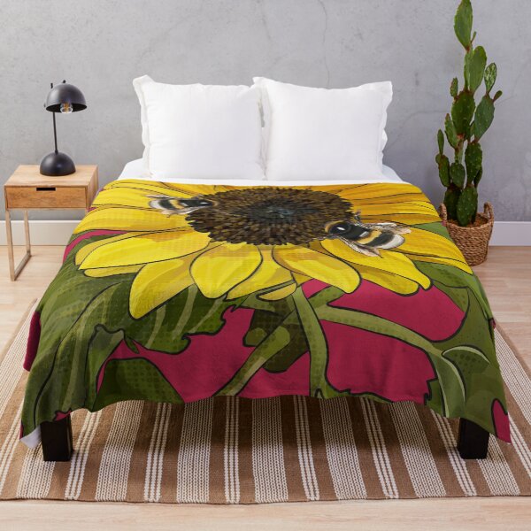 Item preview, Sunflower with bees by BeeFoxTree Viva Magenta designed and sold by BeeFoxTree.