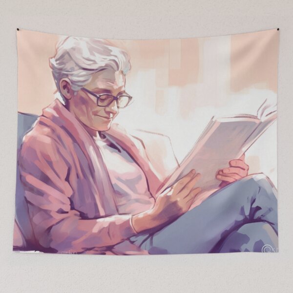 Item preview, An elderly woman reading a book designed and sold by isBotStore.