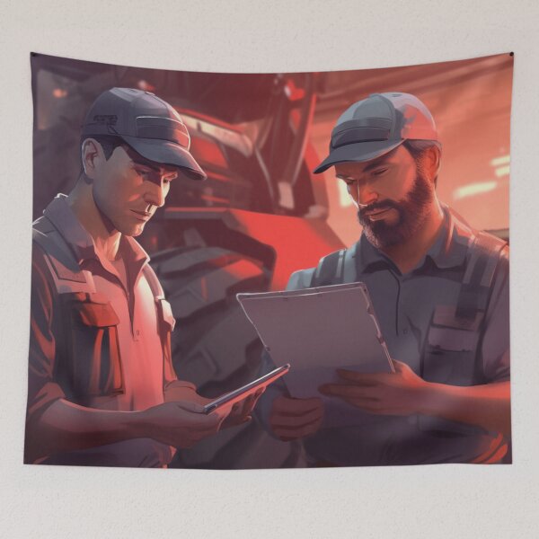 Item preview, Two tractor drivers inspect an information tablet designed and sold by isBotStore.