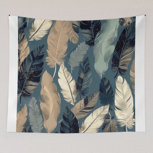 Aperçu de l'œuvre Feathers - Khaki, navy, white, gray, black créée et vendue par Highlandkings.