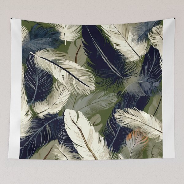 Aperçu de l'œuvre Feathers - Khaki, navy, white, gray, black 2 créée et vendue par Highlandkings.