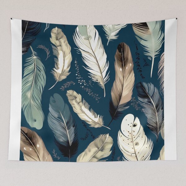 Aperçu de l'œuvre Feathers - Khaki, navy, white, gray, black 3 créée et vendue par Highlandkings.