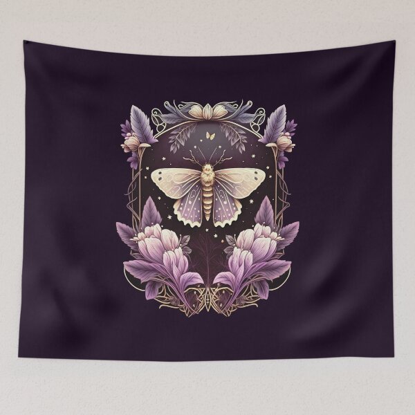 Item preview, Moth, Art Deco, purple, autumn crocus, nocturnal butterfly designed and sold by nitty-gritty.