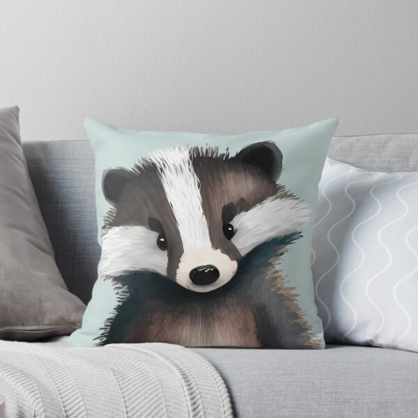 Item preview, Nursery Badger Pillow (Blue) designed and sold by TonizToonz.