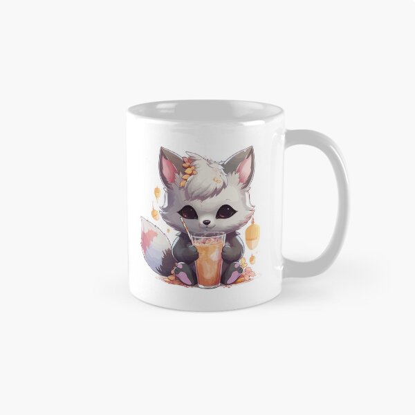 Item preview, Kawaii Cute Silver Fox Drinking Bubble Tea designed and sold by LOT7Clothing.