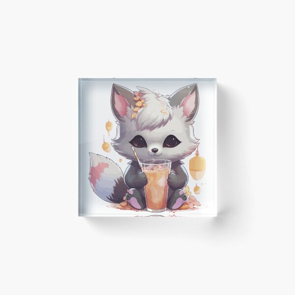 Item preview, Kawaii Cute Silver Fox Drinking Bubble Tea designed and sold by LOT7Clothing.