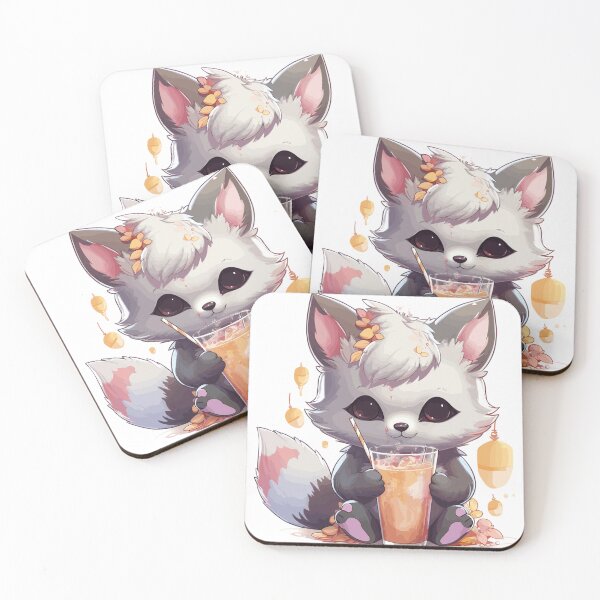 Item preview, Kawaii Cute Silver Fox Drinking Bubble Tea designed and sold by LOT7Clothing.