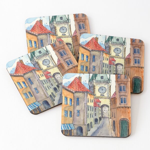 Item preview, Watercolor illustration of old Prague street with old colorful houses designed and sold by MaryWatercolor.
