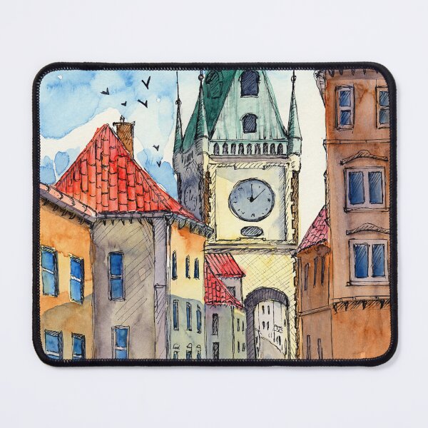 Item preview, Watercolor illustration of old Prague street with old colorful houses designed and sold by MaryWatercolor.
