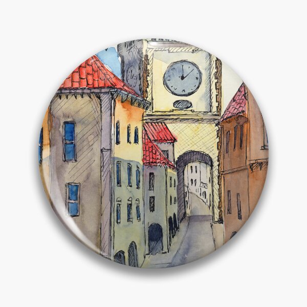 Item preview, Watercolor illustration of old Prague street with old colorful houses designed and sold by MaryWatercolor.