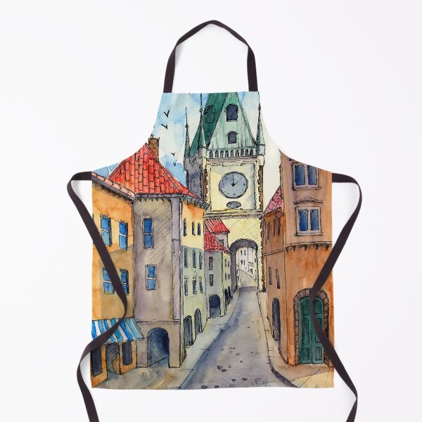 Item preview, Watercolor illustration of old Prague street with old colorful houses designed and sold by MaryWatercolor.