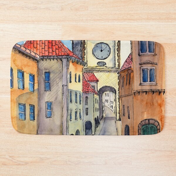 Item preview, Watercolor illustration of old Prague street with old colorful houses designed and sold by MaryWatercolor.