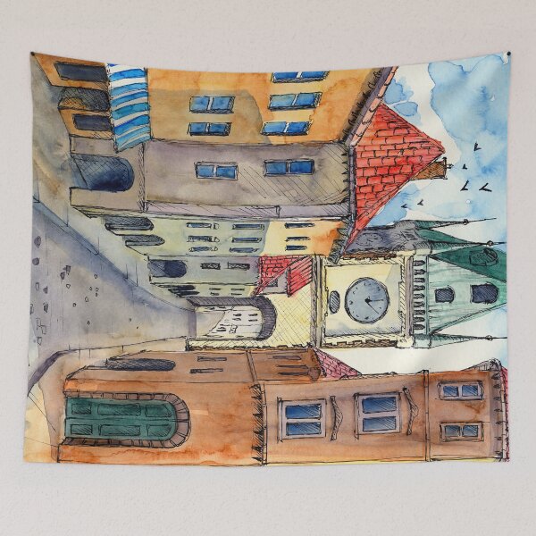 Item preview, Watercolor illustration of old Prague street with old colorful houses designed and sold by MaryWatercolor.