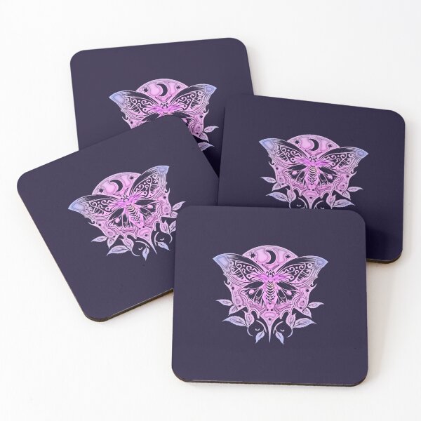 Item preview, Moth, purple, full moon, crescent moon, tribal, nocturnal, butterfly designed and sold by nitty-gritty.