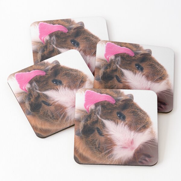 Item preview, Brown and white guinea pig wearing a pink plastic tiara designed and sold by bailey-cooper.