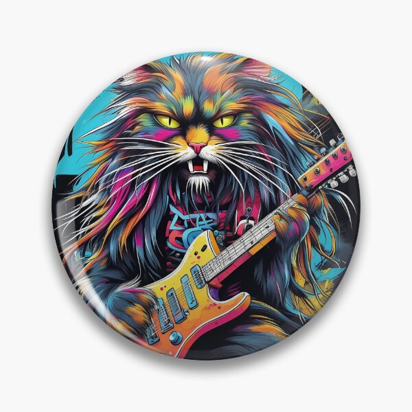 Item preview, Rockin' Cats: Colorful graffiti illustration of a crazy and angry long-haired cat with an electric guitar! designed and sold by AkraidaxDesign.