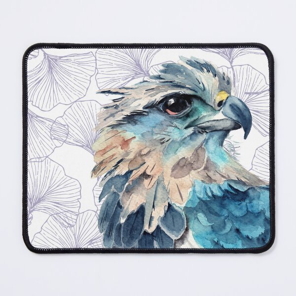 Item preview, Watercolor illustration of eagle head with blue, blue and brown feathers designed and sold by MaryWatercolor.