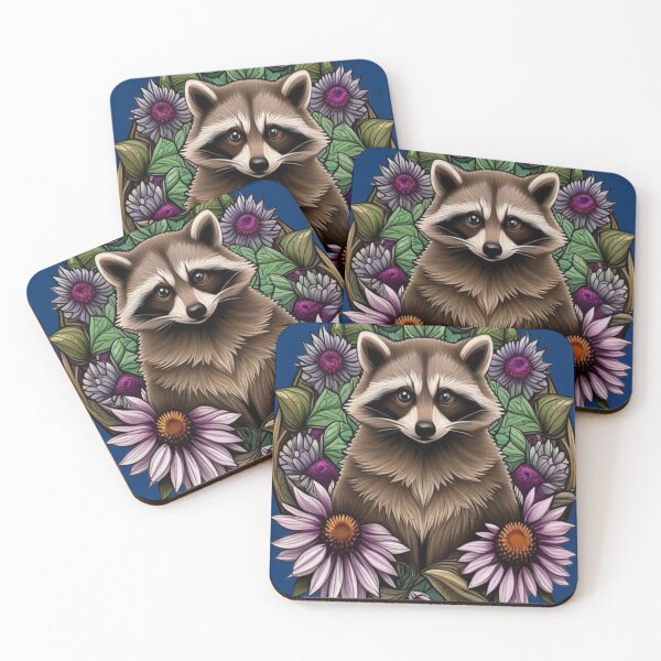 Item preview, A Raccoon Surrounded By A Wreath Tennessee Purple Coneflower designed and sold by taiche.